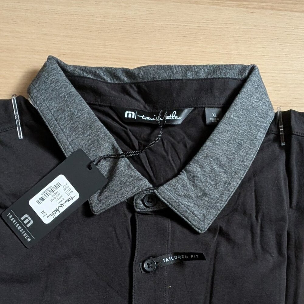 NWT TravisMathew “Rupert” Polo – black with grey collar – XL - Picture 2 of 6